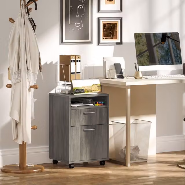 HOMCOM Modern Filing Cabinet with Drawer, Grey