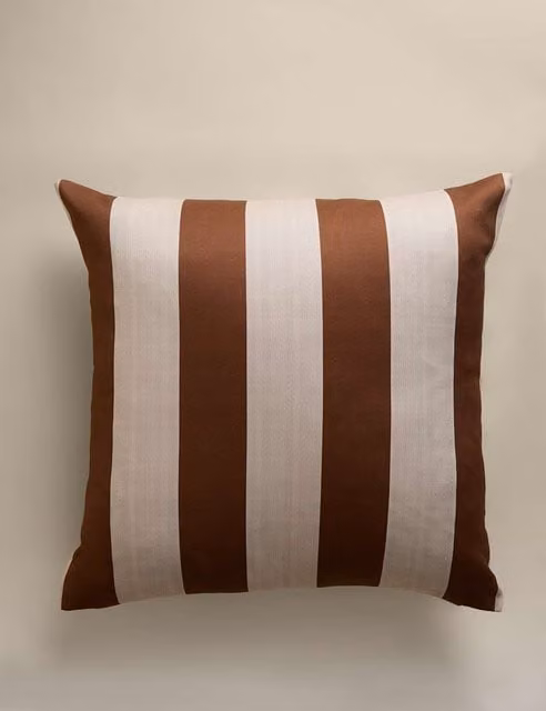 M&S Striped Pure Cotton Square Cushion Cover in Beige and Brown