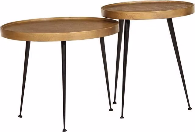 Berkfield Home Set of 2 Round Nested Coffee Tables in Gold Engineered Wood – 1