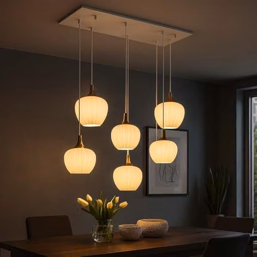 Globo Lighting Modern Rectangular Pendant Lamp in White and Chrome with Opal Glass Shades, 6x E27 Sockets, H x W x D: 120 x 86 x 42 cm – 2
