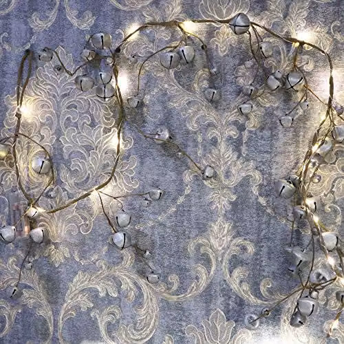 Shatchi Pre-Lit Hanging Garland with Silver Bells and 20 Warm White LEDs, Silver, 150 cm