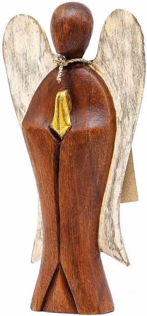 KDMD Hati Hati Angel Love Handcrafted Wooden Sacred Tabletop Gift, Brown, Height: 20 cm