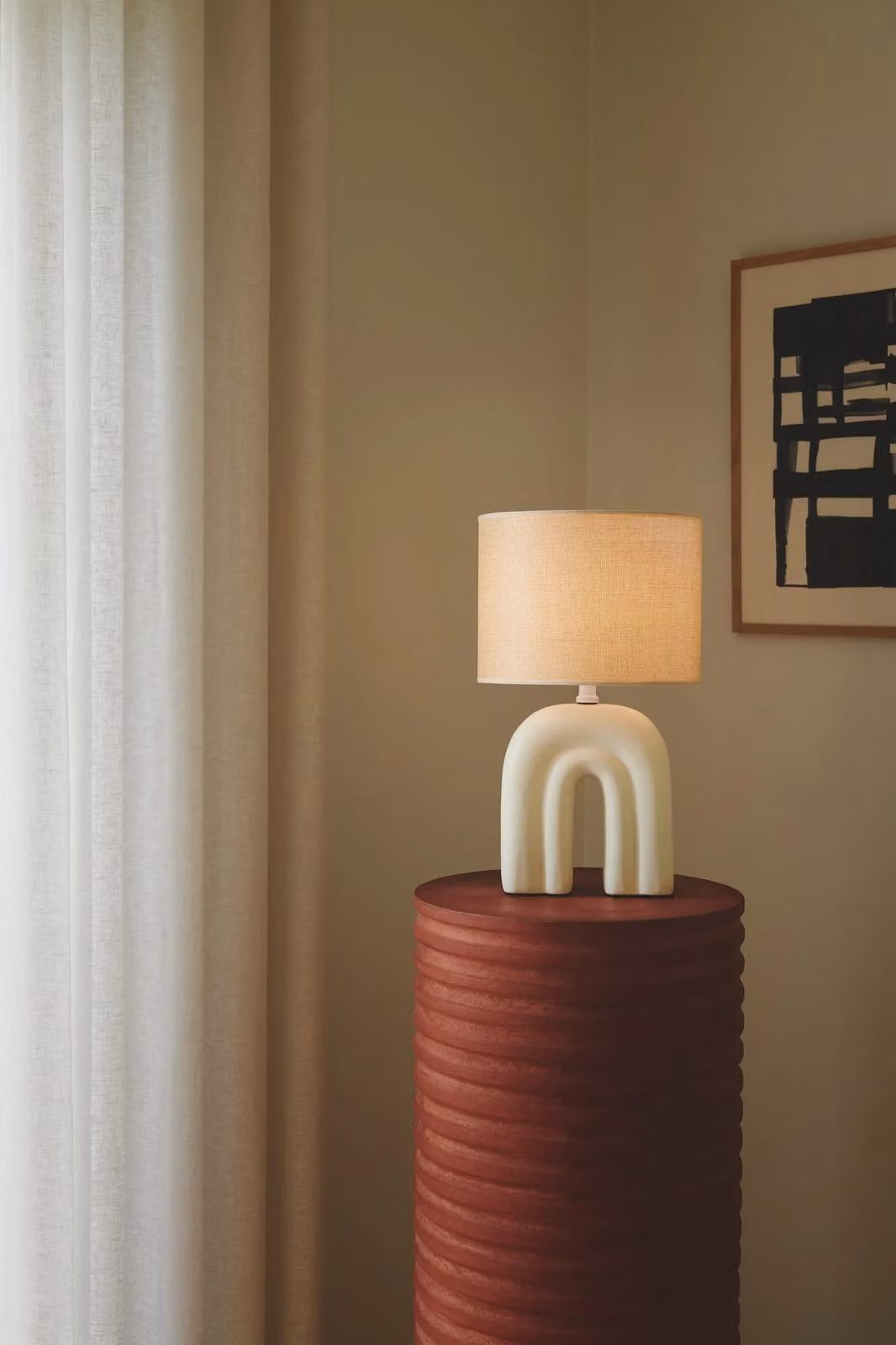 Nordlux Haze Ceramic Table Lamp in Beige with Fabric Shade and E27 Socket – 3