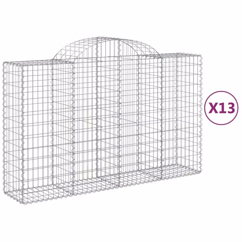 Berkfield Home Arched Gabion Baskets, 13 Piece Set, Silver Galvanised Steel, W: 200 cm, D: 50 cm, H: 120-140 cm – 2
