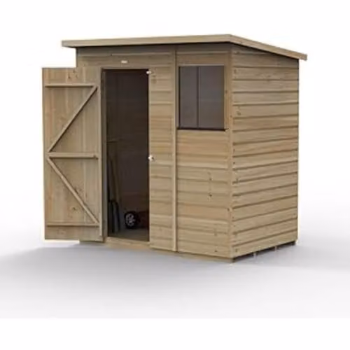 Forest Garden Pent Wooden Shed in Green and Brown, W: 182.88 cm, D: 121.92 cm, H: 202.3 cm
