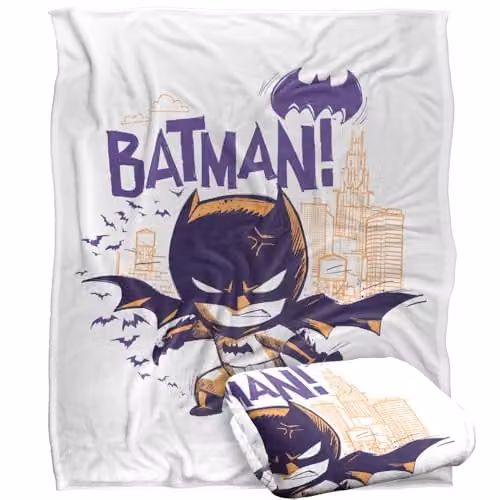 Warner Bros. Batman Chibi Skyline Super Soft Fleece Throw Blanket, Multicolour, W: 152.4 cm x H: 152 cm – 1