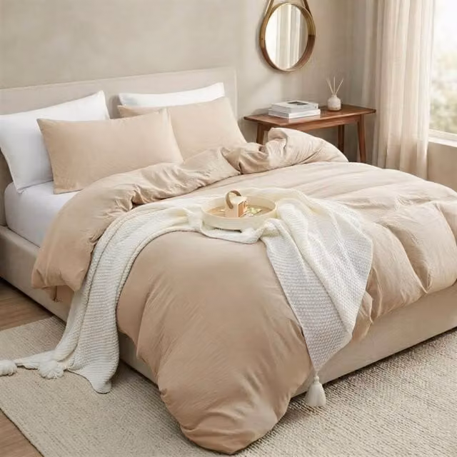Pamposh Beige Pre Washed Microfibre Duvet Cover Set, Super King, 200 x 200 cm