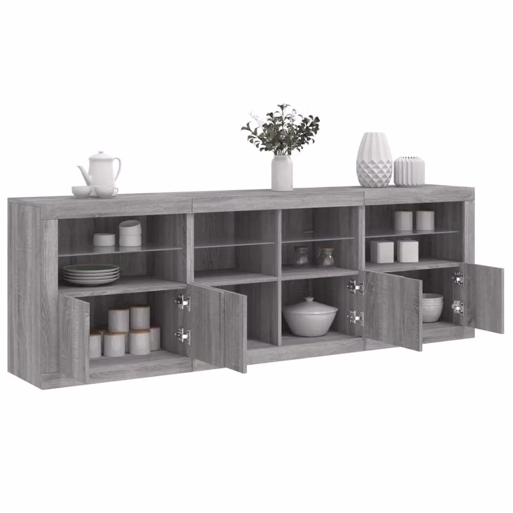 Berkfield Home Modern Sideboard with Integrated LED Lights in Grey Sonoma, W: 202 cm, D: 37 cm, H: 67 cm – 2