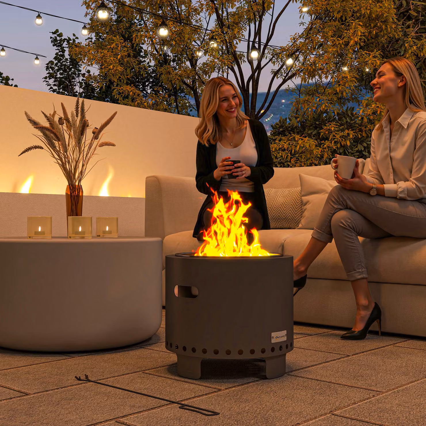Outsunny Smokeless Steel Fire Pit Bowl in Grey with Poker, W/D/H: 45.0 x 42.0 x 42.0 cm – 2