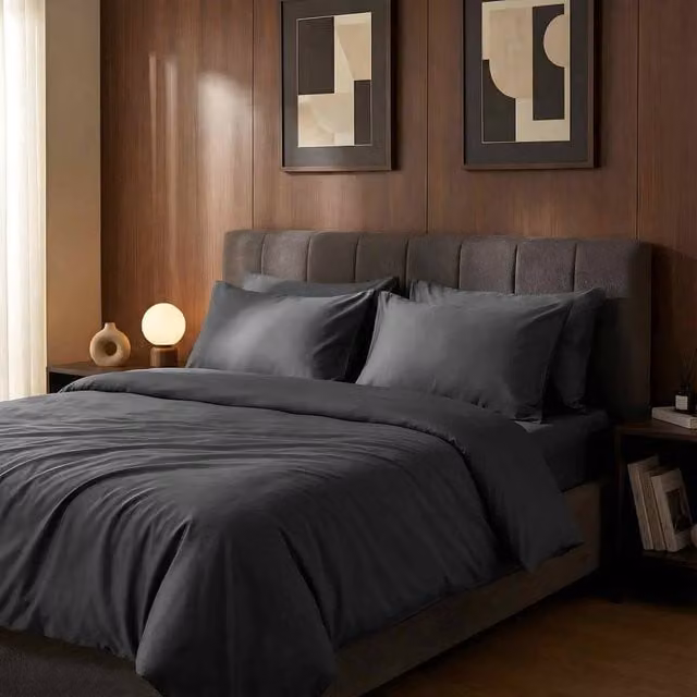 Bedable King Size 100% Cotton Sateen Bedding Bundle in Dark Grey, including Duvet Cover, Fitted Sheet, Duvet, 4 Pillowcases and 4 Pillows