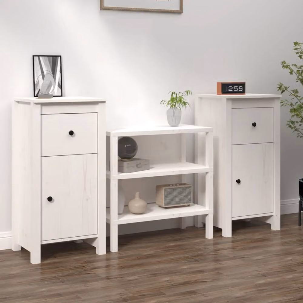 Berkfield Home Set of 2 White Rustic Solid Wood Pine Sideboards, W/D/H: 40 x 35 x 80 cm – 2