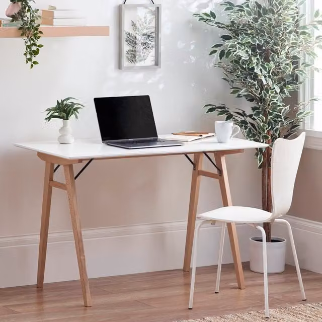 FurnitureboxUK Ivan Writing Desk with White Matt Top and Beech Wood Legs, W: 120 cm