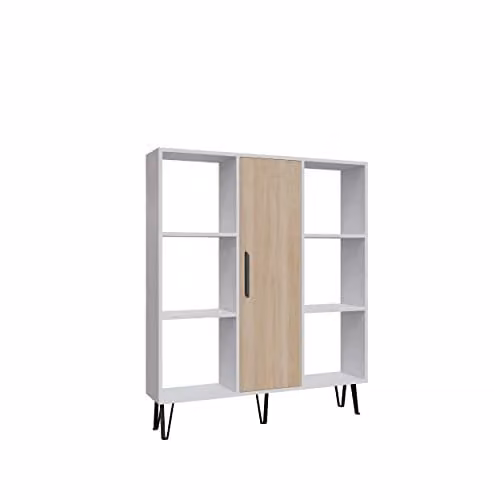 DECOROTIKA Peoria 6-tier Bookcase and Display Unit with Cabinet in White and Sapphire Oak – 2