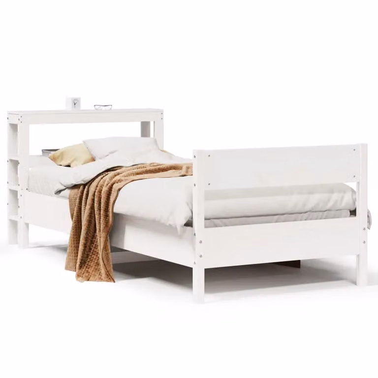 Berkfield Home Small Single Solid Wood Pine Bed Frame in White, W/D/H: 75 x 190 cm