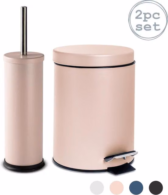 Harbour Housewares Pink Pedal Bin and Freestanding Toilet Brush Set with Matching Finish