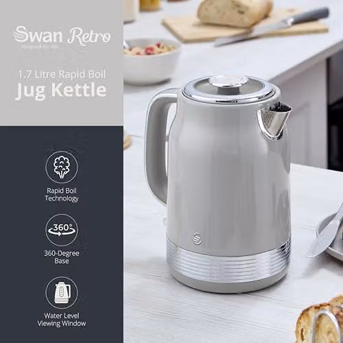 Swan Retro Jug Kettle, 1.7 l, Grey and Stainless Steel – 2