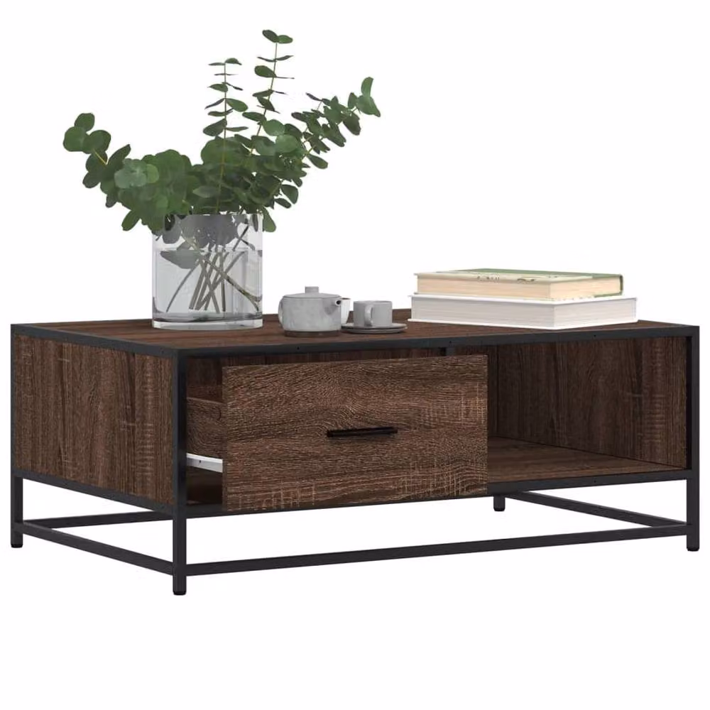 Berkfield Home Brown Oak Coffee Table with Metal Sled Base, W/D/H: 90 x 57 x 35 cm – 3