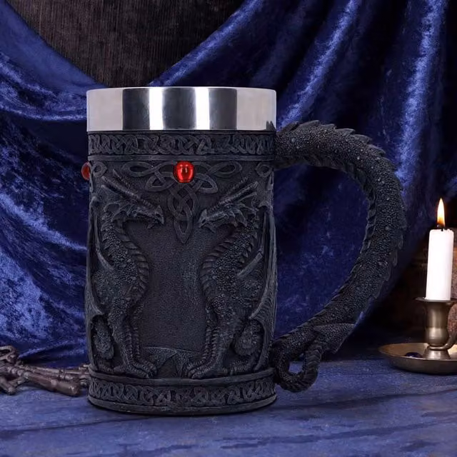 Nemesis Now Black and Red Wing Celtic Dragon Tankard Mug, Height: 16 cm