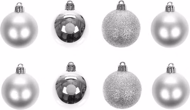 VFM e-Store Silver Christmas Bauble Hanging Tree Ornaments, Pack of 8, 5cm Diameter – 1