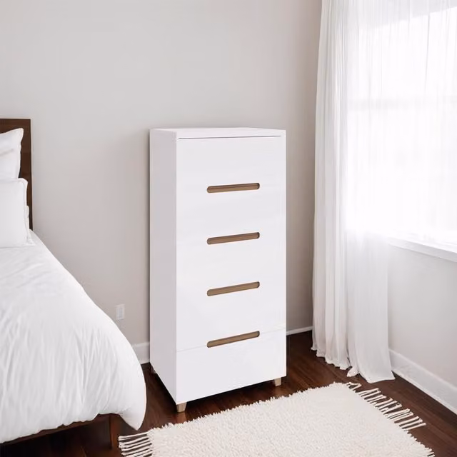 FWStyle Gloss White Chest of Drawers with Deep Drawers, Width: 58 cm