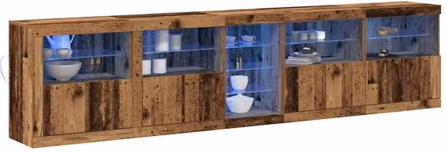 Berkfield Home Rustic Brown Sideboard with Integrated LED Lights, W: 283 cm, D: 37 cm, H: 67 cm