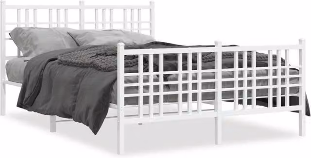 Berkfield Home Metal Bed Frame with Footboard, White, W/D/H: 140 x 190 cm – 1