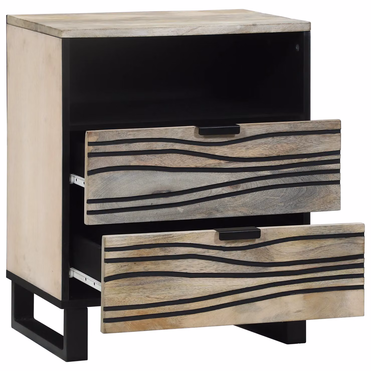 Berkfield Home Modern Mango Wood Bedside Table with Drawer in White and Black, W: 50 cm, D: 33 cm, H: 60 cm – 2