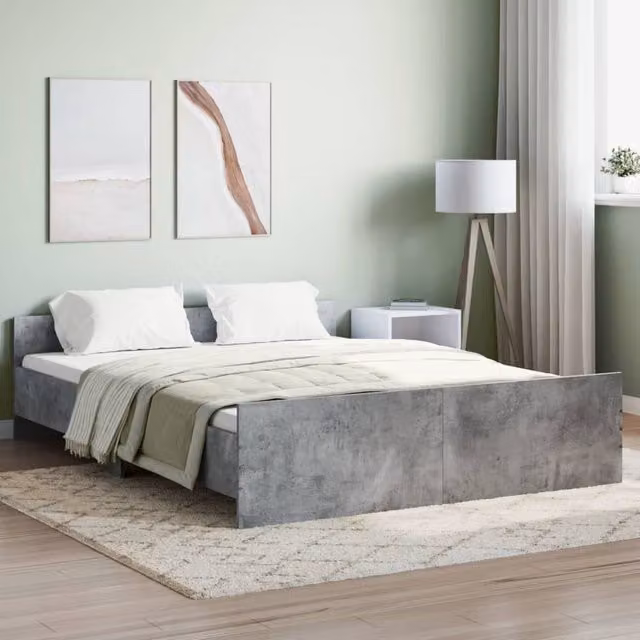 Berkfield Home Bed Frame with Headboard and Footboard in Concrete Grey, W: 160 cm, L: 200 cm – 1