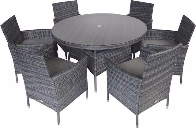 Charles Bentley 6 Piece Grey Rattan Garden Dining Set with Glass Top Table