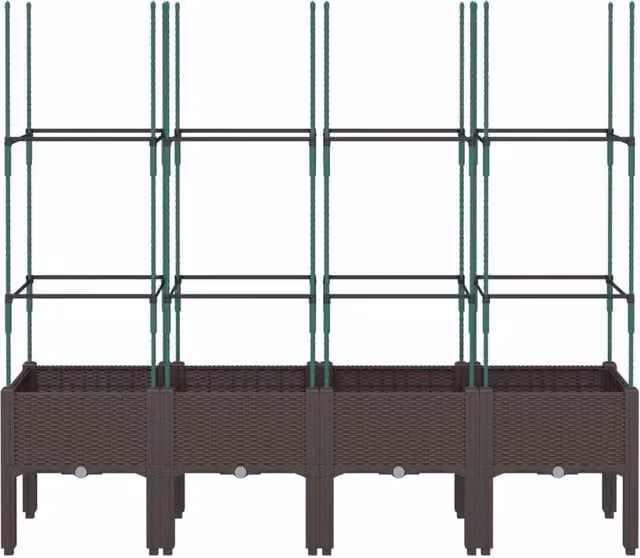 Berkfield Home Garden Planter with Trellis, Brown, W: 160 cm, D: 40 cm, H: 142.5 cm