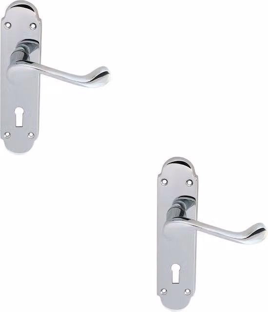 Loops Victorian Upturned Handle on Lock Backplate, 2 Pairs, Polished Chrome, 170 x 42 mm