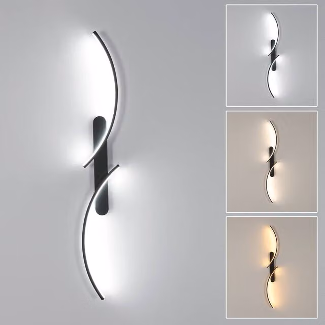 Goeco Modern LED Double Curve Wall Lamp in Black with Warm White Light