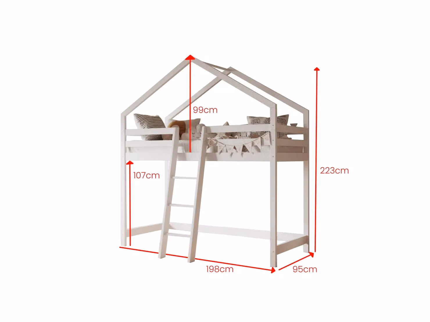 Flair Nook House Mid Sleeper Bed in White and Grey, Single Size, Solid Pine Wood – 2