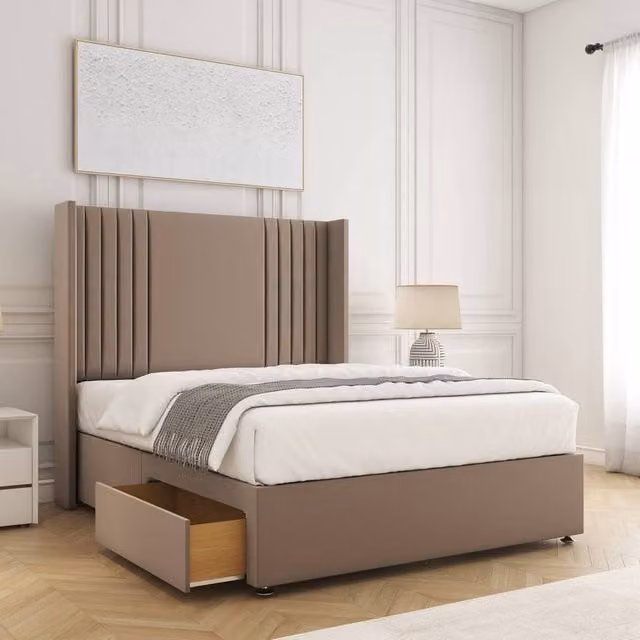 BSSPOKE Cheshire Super King Divan Bed Frame in Bronze Plush Velvet with 54 inch Headboard and 2 Drawers