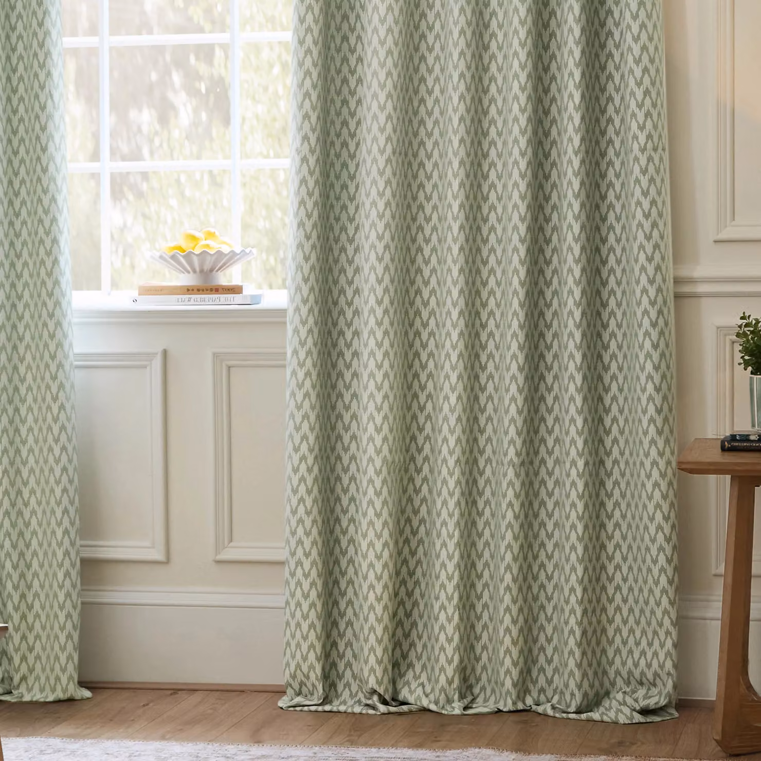Sanderson Hutton Jacquard Pencil Pleat Room Darkening Curtains in Green, Width: 168 cm, Drop: 183 cm – 2