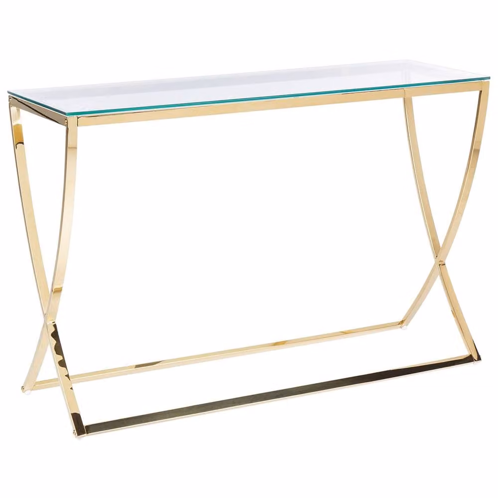 Wyld and Coco Glamour Glass Top Console Table in Gold with Transparent Glass, W/D/H: 120 x 40 x 80 cm – 2
