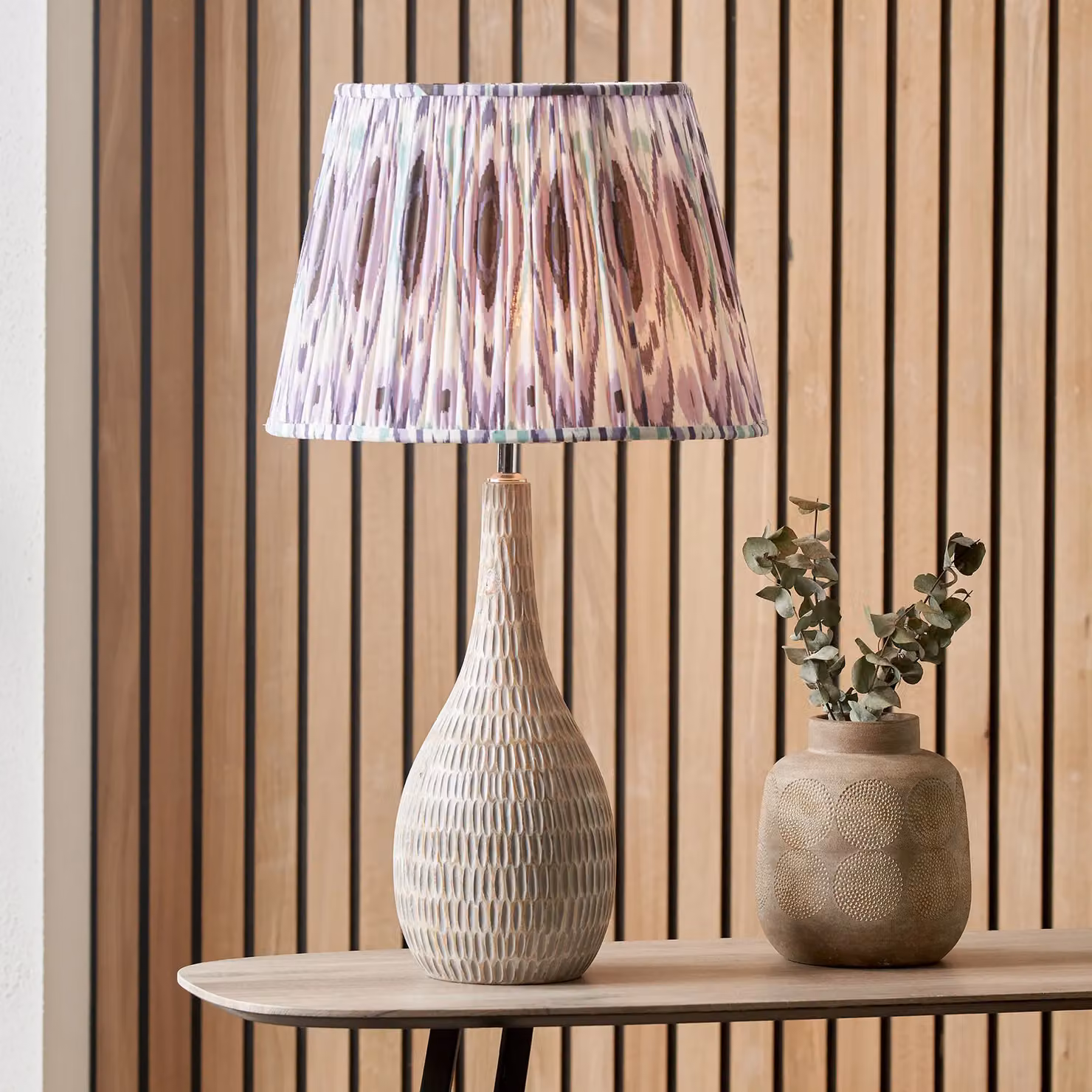 Ruma Lilac Ikat Patterned Pleated Tapered Fabric Table Lamp Shade in Purple and Multicolour, Diameter: 40.64 cm – 4