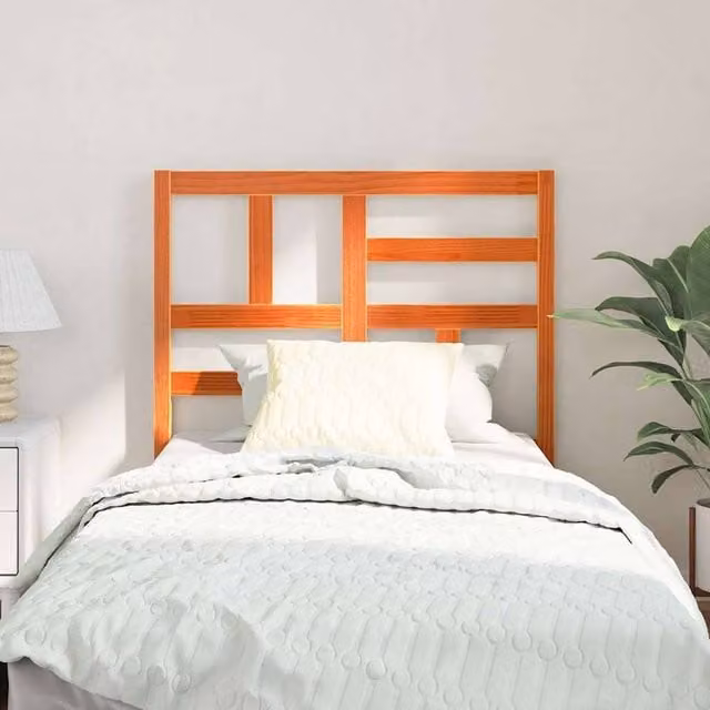 Berkfield Home Solid Pine Wood Bed Headboard in Wax Brown, W/D/H: 80.5 x 4 x 104 cm