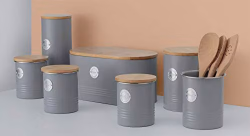 Rayware Typhoon Living Grey Pasta Storage Jar 2.5 Litre with Bamboo Lid – 2