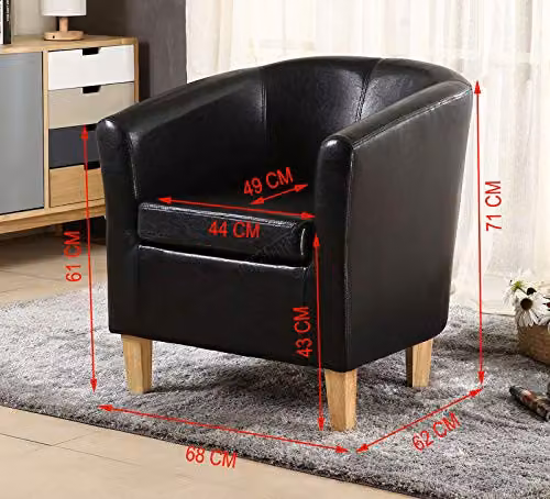 WestWood Modern Faux Leather Tub Chair with Armrests in Black – 2