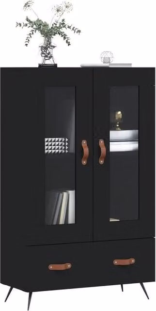Berkfield Home Black Highboard with Glass Doors, W/D/H: 69.5 x 31 x 115 cm