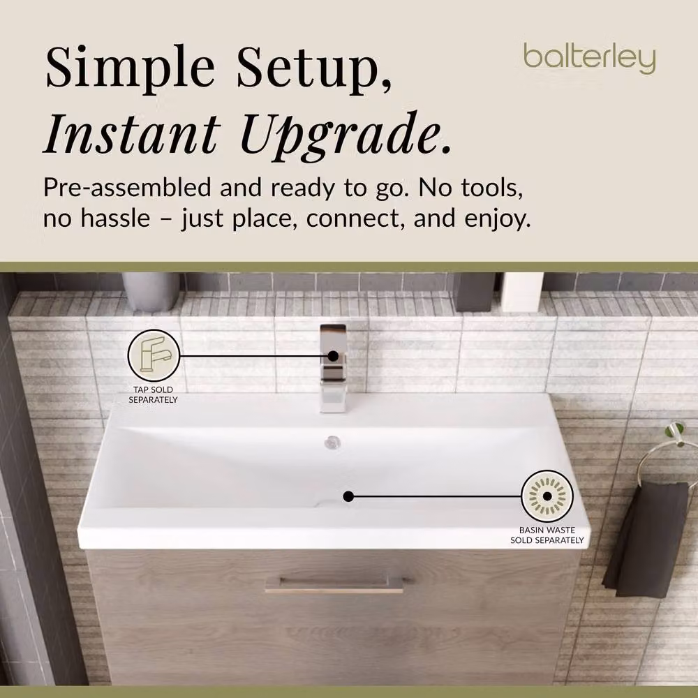 Balterley Contemporary Bathroom Floor Standing 2-Drawer Vanity Unit and Mid-Edge Ceramic Basin in Solace Oak Brown, Width: 80 cm – 4