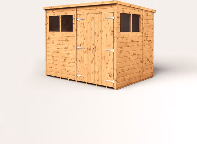Empire Sheds Empire 8x6 Modular Pent Garden Shed with Double Doors and Windows in Brown