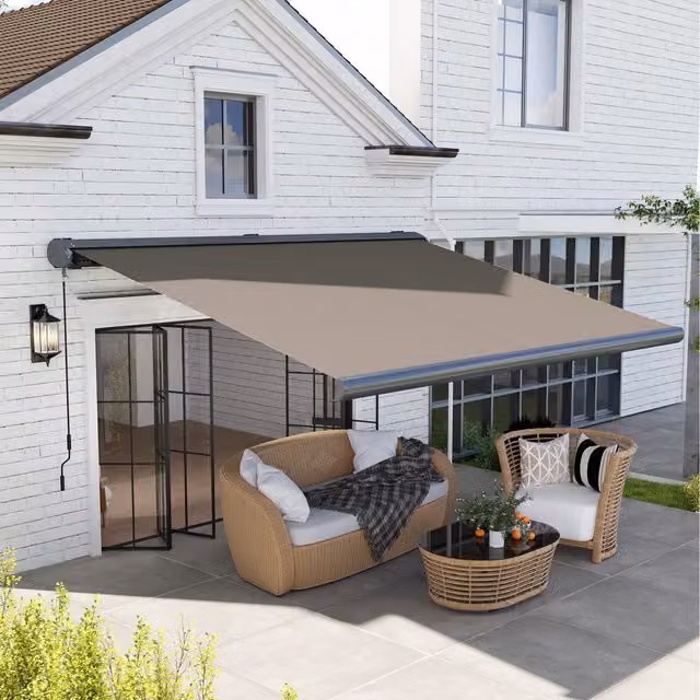 Outsunny Full Cassette Electric Awning with Aluminium Frame and Remote Control, Light Grey, W: 400 cm, D: 300 cm