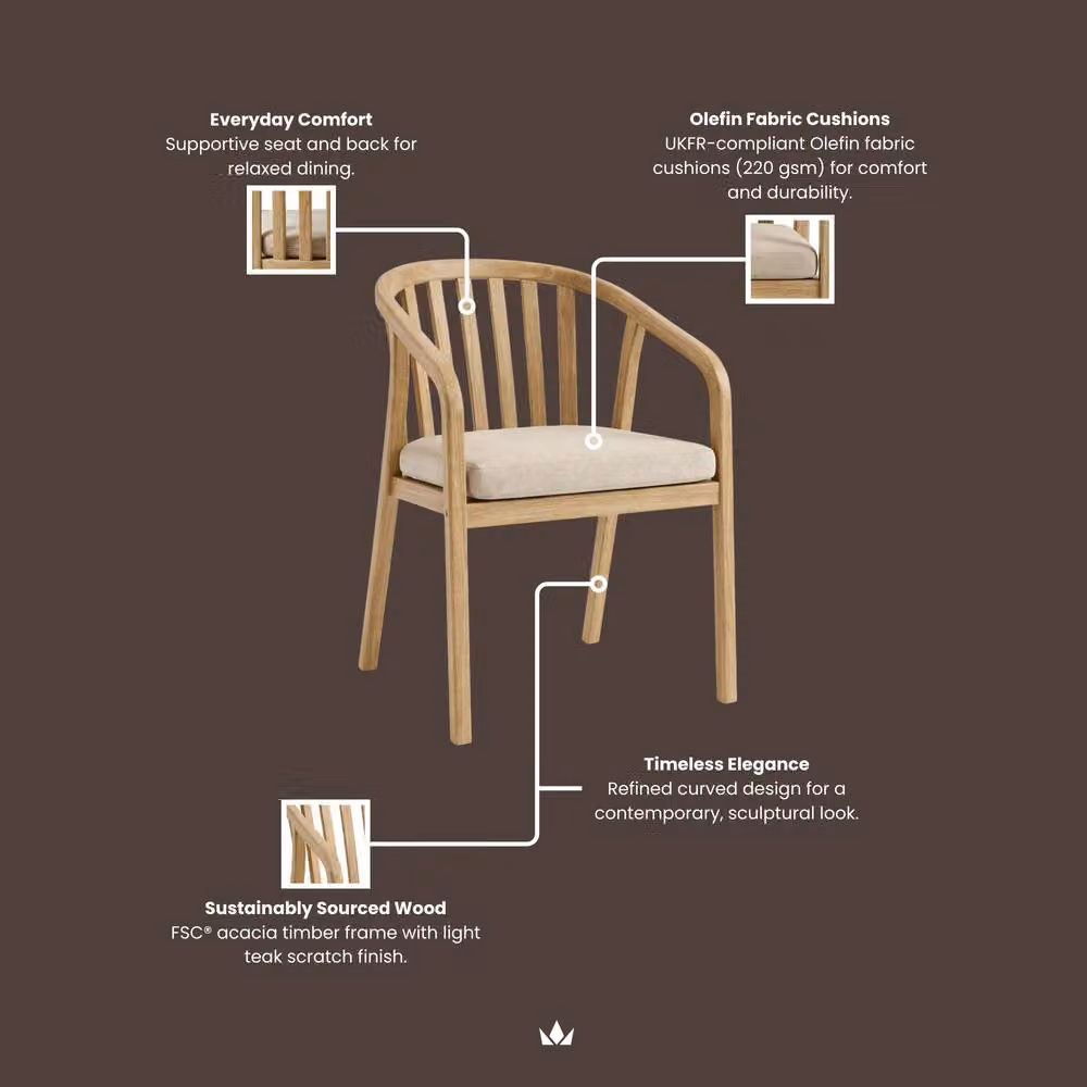 Royalcraft RIVEN Modern Acacia Wood Dining Chairs, Set of 4, Beige – 3