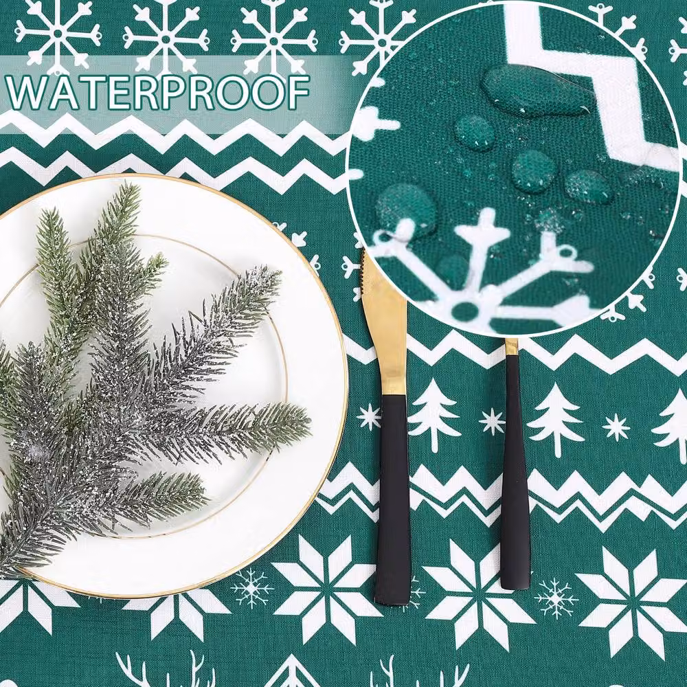 London Boutique Festive Christmas Waterproof Polyester Tablecloth in Green, 132 x 132 cm – 7