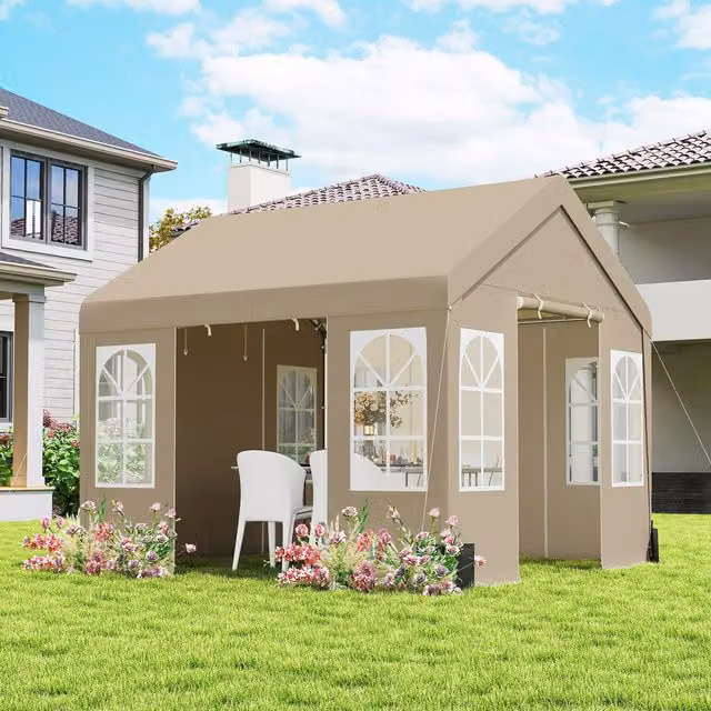 Outsunny Party Tent with Sidewall Doors in Beige and Brown, 3 x 3 m