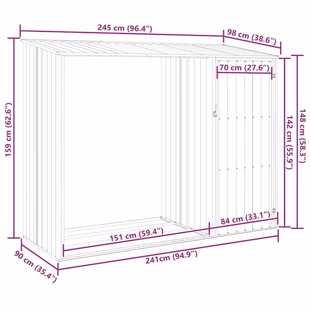 Berkfield Home Garden Brown Galvanised Steel Firewood Shed W/D/H: 245 x 98 x 159 cm – 10