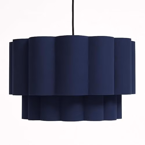 CGC Lighting Selina Scalloped Two Tier Navy Blue Fabric Drum Lampshade, Width: 48 cm, Height: 26 cm – 7