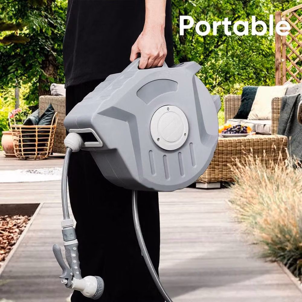 SPETLEK Wall Mounted Retractable Automatic Garden Patio Hose Reel in Grey – 3